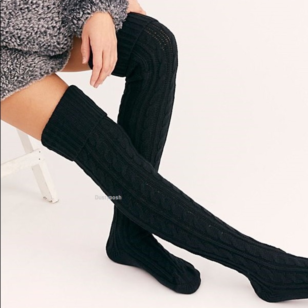 Long Soft Cable Knit Over The Knee Thigh High Socks Winter Boots School Girl OTK